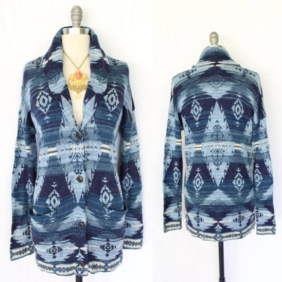 Ralph Lauren Denim & Supply Blue Southwest Cardigan Sweater Jacket L - Picture 1 of 10